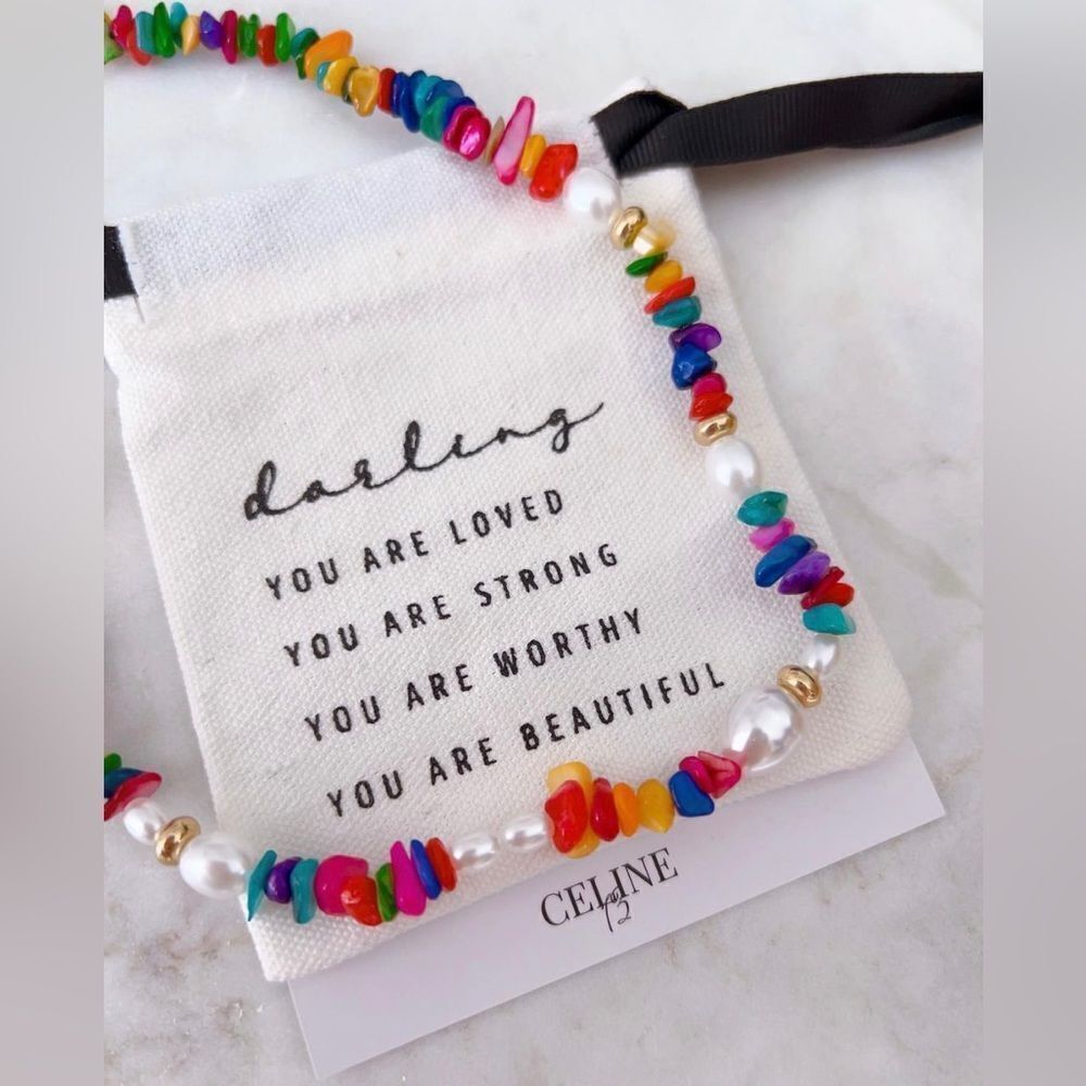 CELINE13 Women Multi colored‎ Stone and Pearl Bohemian Choker Necklace